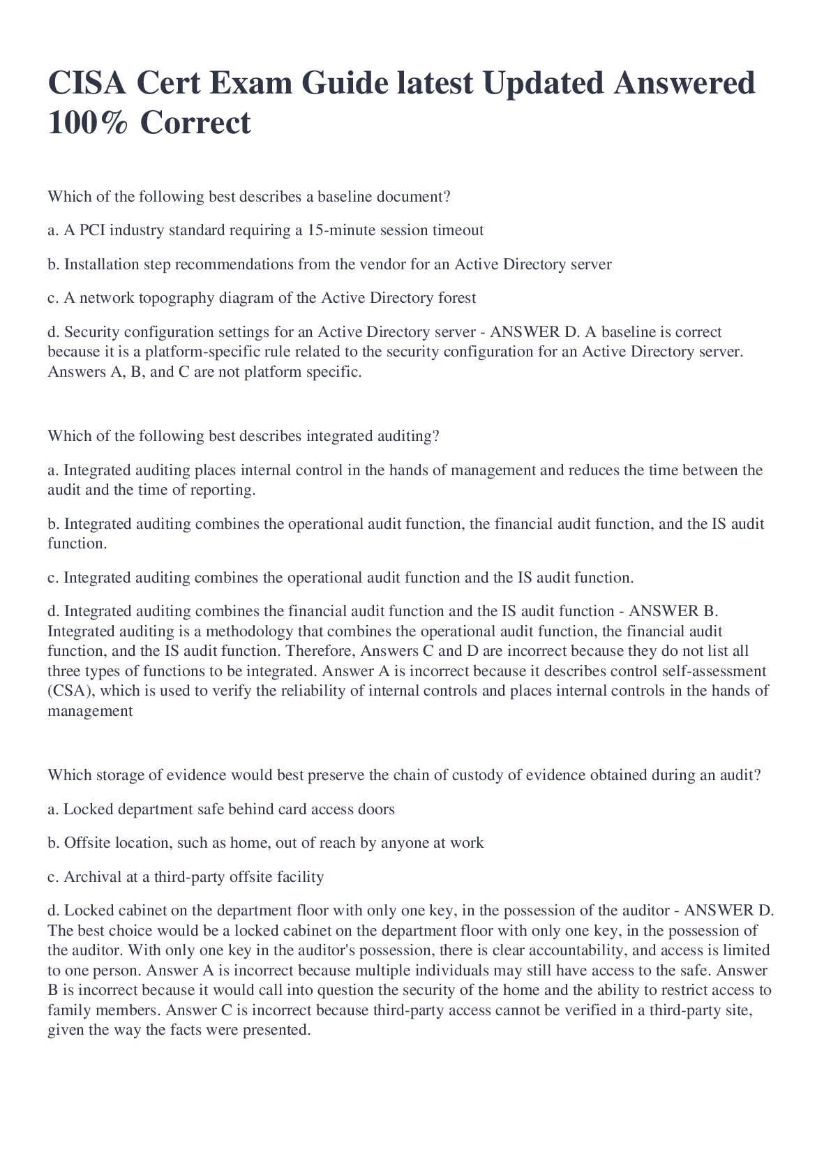 Preview image for CISA Cert Exam Guide latest Updated Answered 100% Correct